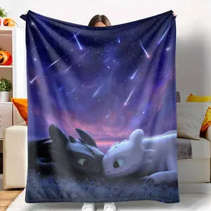 Galaxy Night Sky Flannel Blanket， Cute Dragon Lovers Print Pattern， Soft Warm Breathable Cozy Lightweight， Perfect for Bedroom Sofa Travel Camping Gift Home Decor tiktokshopspringglowup