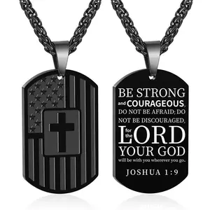 Stainless Steel Dog Tag American Flag Cross Neckalce for Men/ Boys/ Teenages Bible Verse Chains, Gifts for Christmas, Birthday, Family, Friend Jewelry