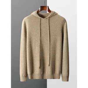 New Autumn Winter Men's Cashmere Hoodie Sweater 100% Merino Wool Hooded Pullover Large Size Knitwear Quality Soft Casual Jumpers Tops Sleeve