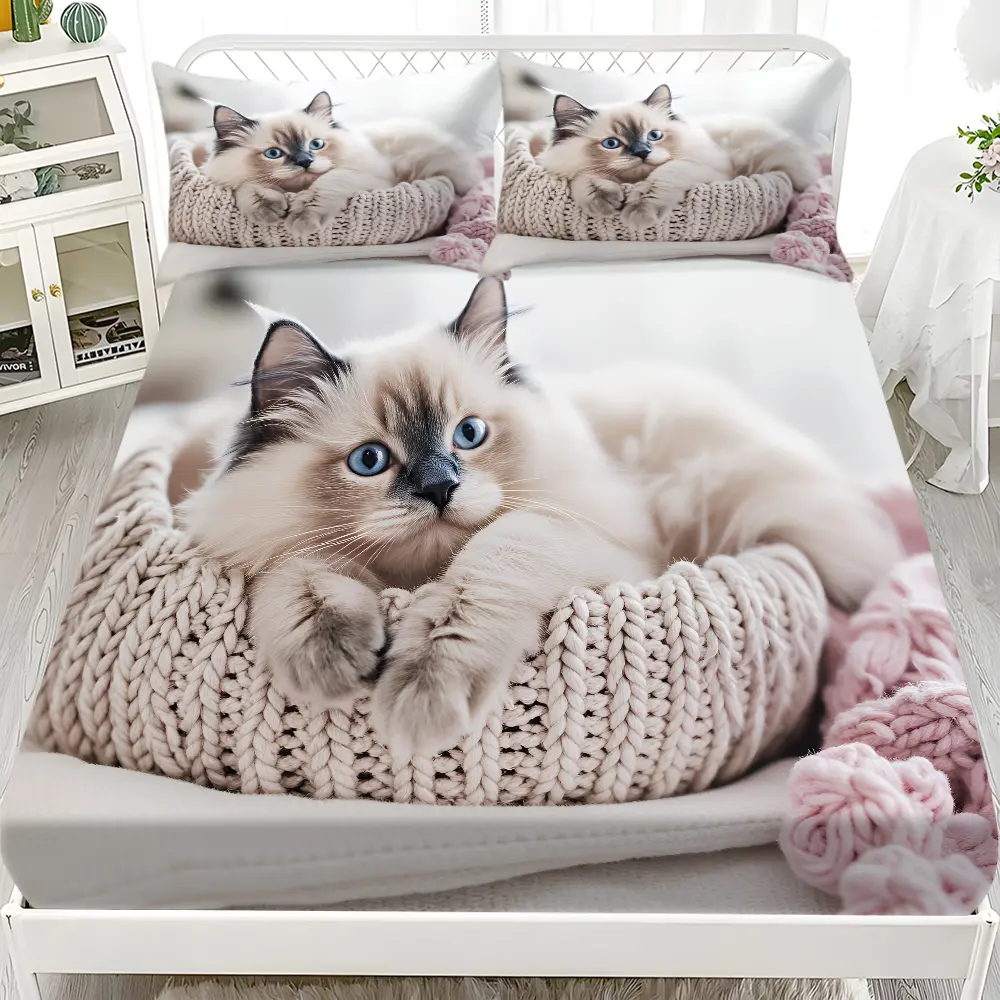 Bed Sheet Set (1 Fitted Sheet + 2 Pillowcases), Soft Breathable Sheet, Modern Style, Suitable for Dorms, Bedrooms, Hotels, All Seasons, No Fillers