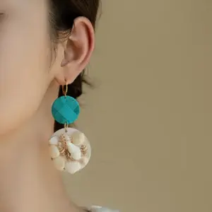 Ocean sea shell thread Drop Earrings non traditional sparkly ring dangly ear tarnish