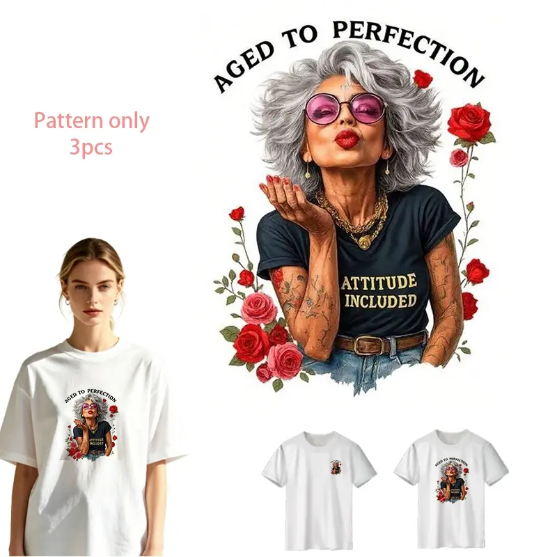 Attitude & Roses: Custom DTF Heat Transfer Vinyl, DIY Fabric Sticker for T-Shirts, Jeans, Hoodies, Backpacks, Washable PVC Design, Creative Fashion Decal