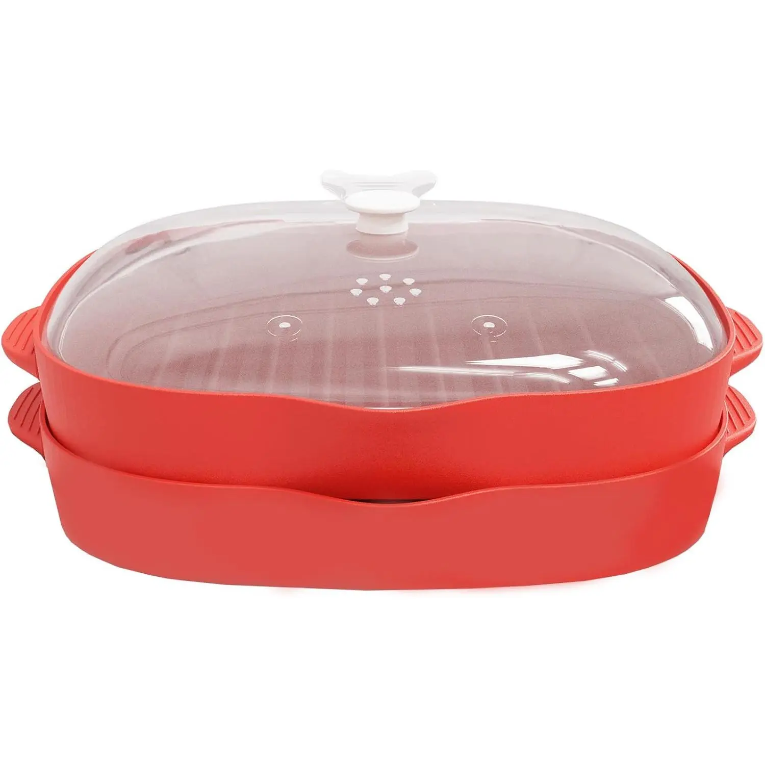 Microwave Easy Bacon Maker Kitchen Household Products, 2Pcs Microwavable Grill Tray, Splatter Lid Included, Crispy Results in Minutes, Red