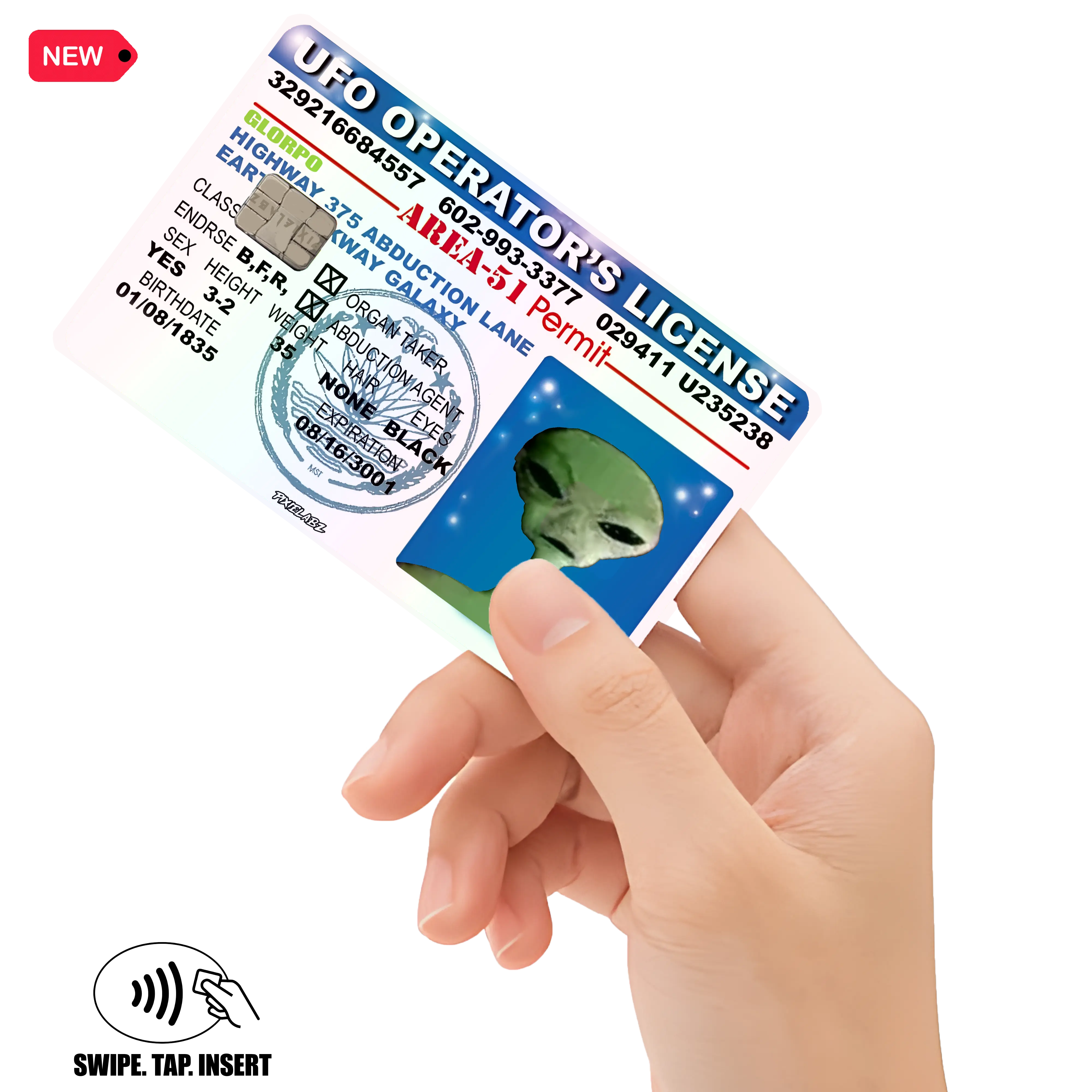 Glorp Alien ID Holographic Debit Credit Card Decal Adhesive Stickers Waterproof Premium Quality Custom Orders Available Easy Application Durable Material