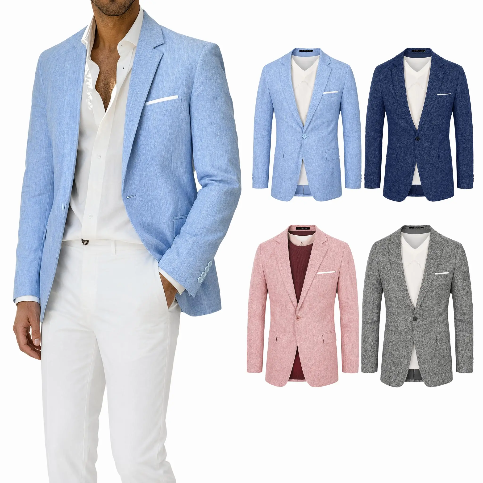 Elegant Single Breasted Linen Style Blazer For Men Slim Fit Dress Sport Coat, Diverse Color Choices, Great For Summer Weddings, Business Meetings, Dinner Dates, Travel Trips Casual Occasions（Sizes run small; please consult customer service for details）