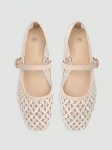 Women's Fashion Square Toe Casual Party Office Slip-On Breathable Woven Hollow Out Mesh Comfort Flat Shoes Casual Flats