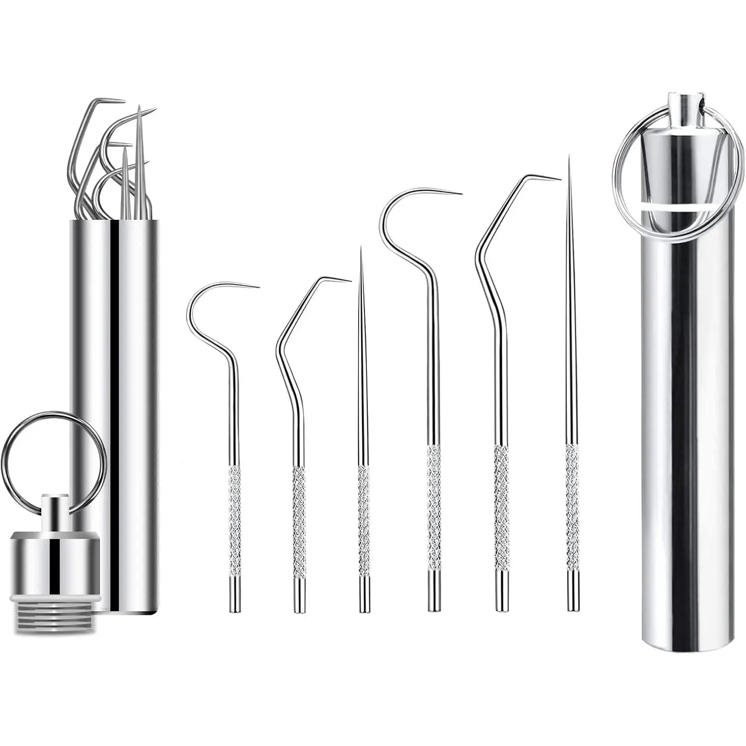 12PCS Multi-Pack Reusable Stainless Steel Dental Picks with Holder, Portable Outdoor Supplies for Camping Enthusiasts & Travel (Silvery), Dental Pick