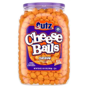 Utz Cheeseball Barrel 28 oz Cheddar Flavored Corn Snack with Real Cheese for Natural & Artificially Flavored Snacking