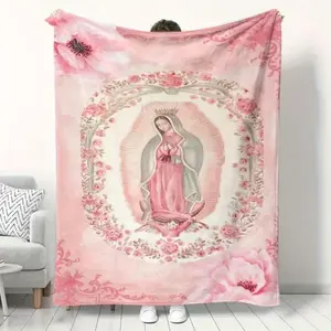 Virgin Mary Printed Flannel Blanket Soft Funny Throw Blanket Cozy Lightweight Plush Portable Cover Blanket For Sofa,Warm Gift For Birthday,Christmas,Multiple Blankets