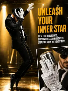 Disco Stage Performance Set, Glitter Hat, Glasses, Gloves, Party Accessories, Halloween, Retro, Music Festival, Nightclub, Photo Props