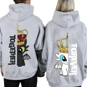Cute Dragon Couples Hoodies - Sweatshirts, Together Forever Matching Sweatshirts, His and Her Cartoon Crown Hoodies, Cute Relationship Pullover Tops, Couple Gift
