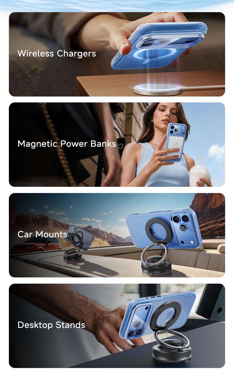 MAGIC JOHN Case for iPhone 17 Pro Max, Magnetic Case with Comfortable Non-Slip Grip, 180° Multi-Angle Camera Stand, MagSafe Compatible, Full Camera Lens & Camera Control Protection