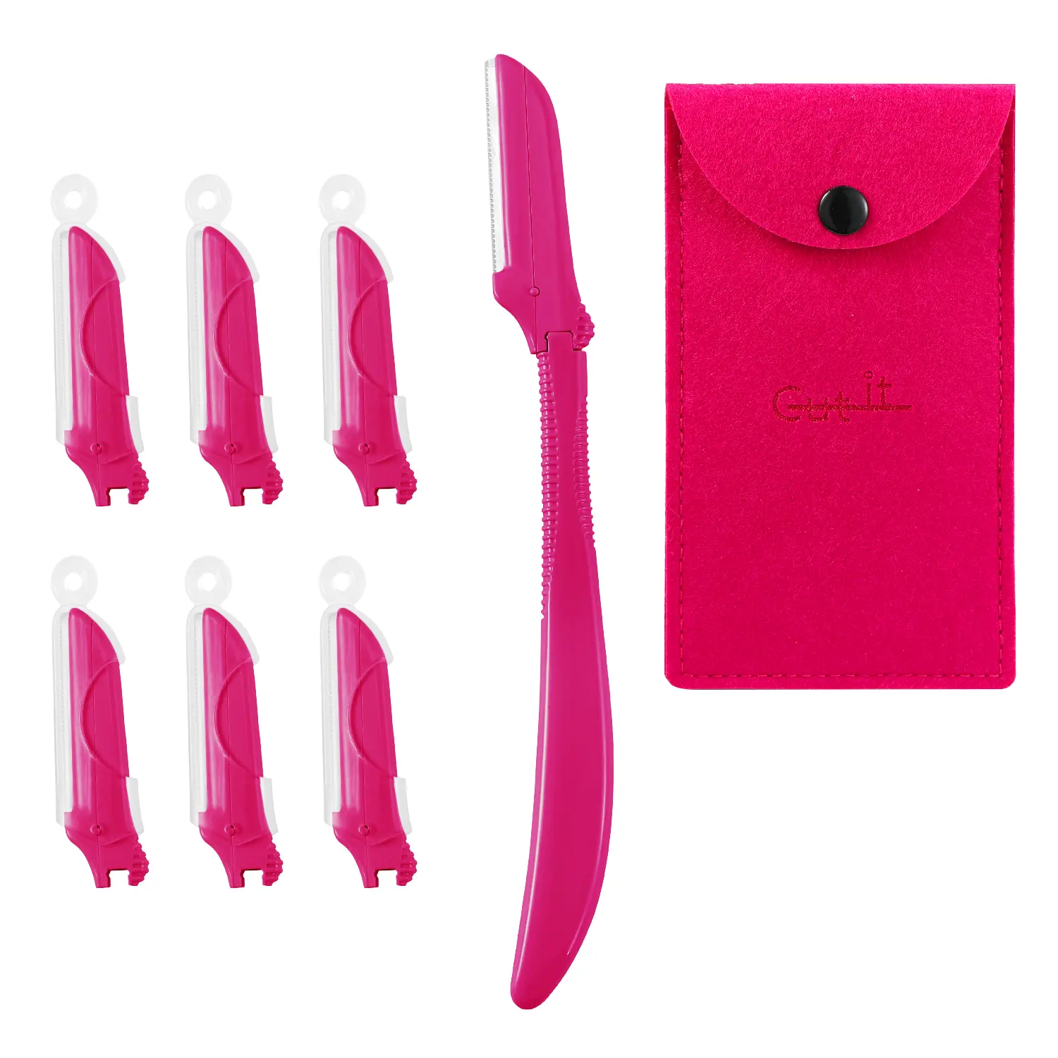CUT IT Women's Dermaplane & Eyebrow Razor with Japanese Stainless Steel Razor Blade, 6 Refills, Adjustable Non-Slip Lightweight Sensitive Skin Design, Washable Travel Size with Travel Bag, Eyebrow Razors