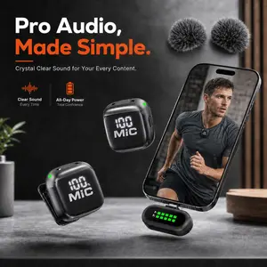 T98 KUKIHO 2 pcs Wireless Lavalier Microphone with LED Power Display, Auto-Sync Noise Reduction Mic for iPhone Android iPad, Plug and Play for Vlog Live Stream