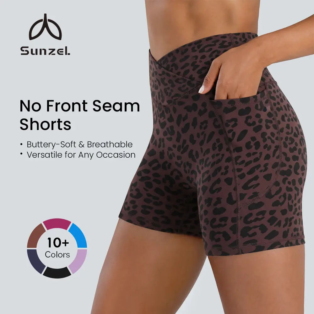 Sunzel Women's Crossover High-Waist Hidden Butt-Lifting Scrunch Biker Shorts with Pockets, Tummy Control Comfy Athleisure Casual Workout Impact Shorts for Yoga, Gym, Athleisure Casual Shorts