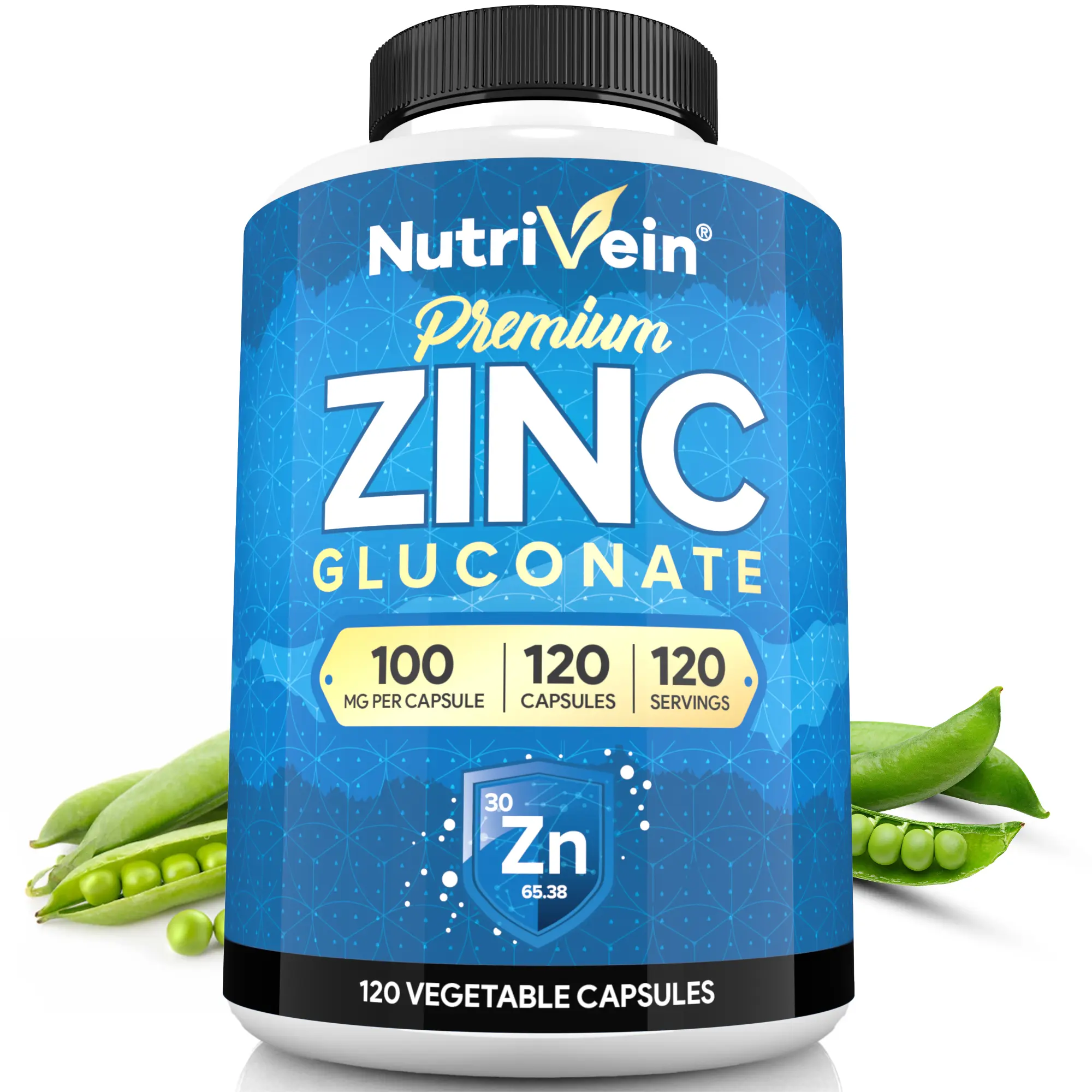 Nutrivein Zinc Gluconate 100mg Supplement, Immune Support & Overall Wellness, Bioavailable Zinc Capsules, 120 Capsules