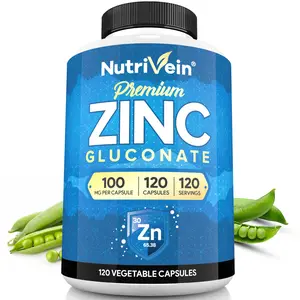 Nutrivein Premium Zinc Gluconate 100mg - 120 Capsules - Immunity Defense Boosts Immune System & Powerful Antioxidant