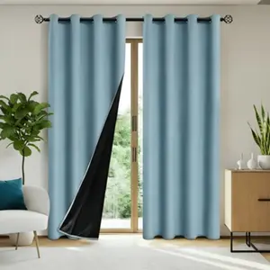 1-Piece Light Blue Full-Blackout Drapes, Nordic Style Living Room Bedroom Curtains, Sun Protection Soft Decor for a Healing Atmosphere, Blackout Window Cover