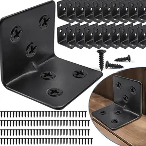20PCS Black L Brackets for Wood with 120PCS Screws, Stainless Steel Corner Braces Metal Small L Brackets for Shelves, Heavy Duty Angle Brackets for Bed Table Leg Frame Cabinet