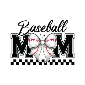 Baseball Mom checked Pattern with Bow Choose Regular or Retro Direct to film Print. DTF Print For T Shirts