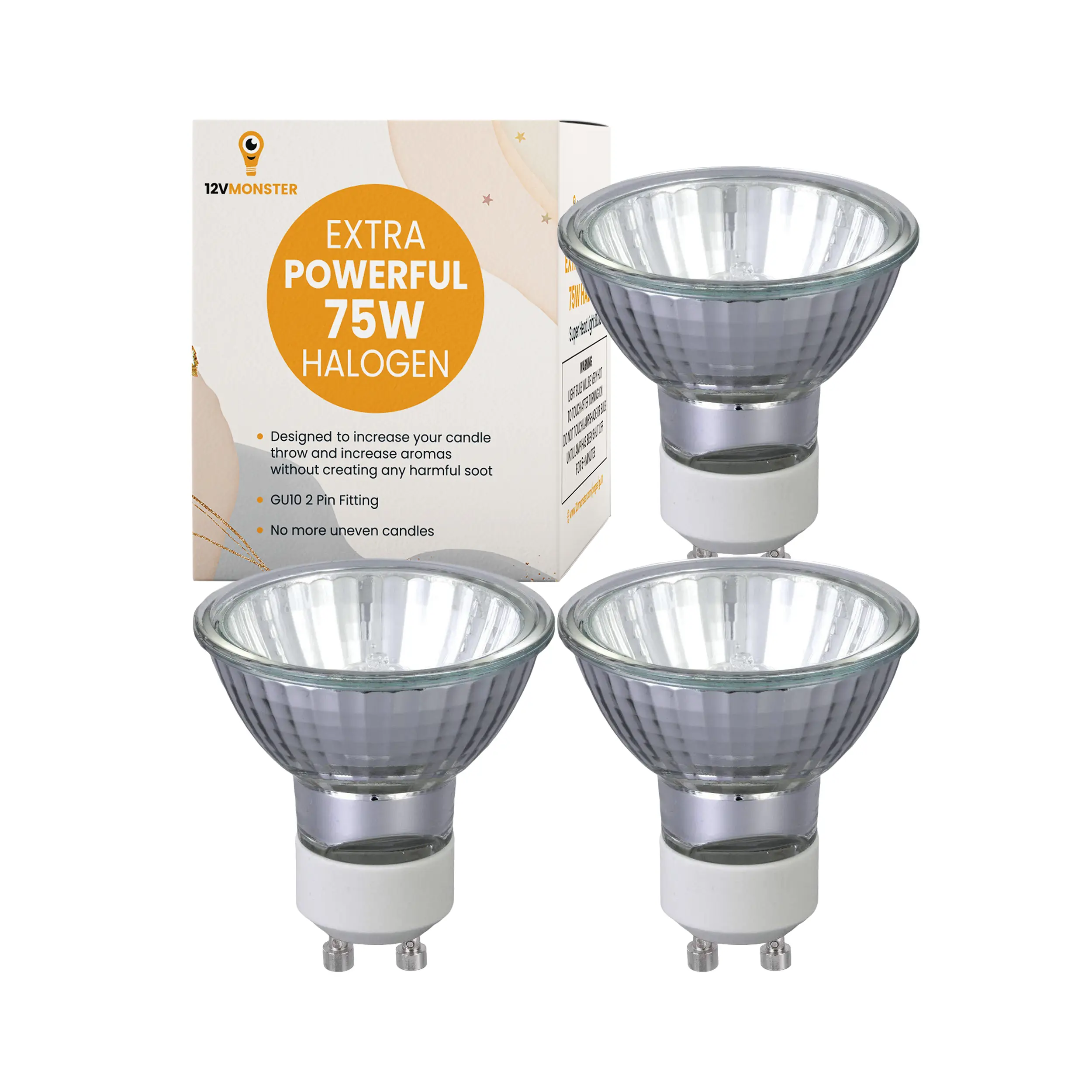 12VMonster Extra Powerful 75W Halogen Upgrade Heat Replacement Bulb for Candle Warmer Lamp GU10 2.1X Brighter 3000K Warm White Candle Light Super Bright