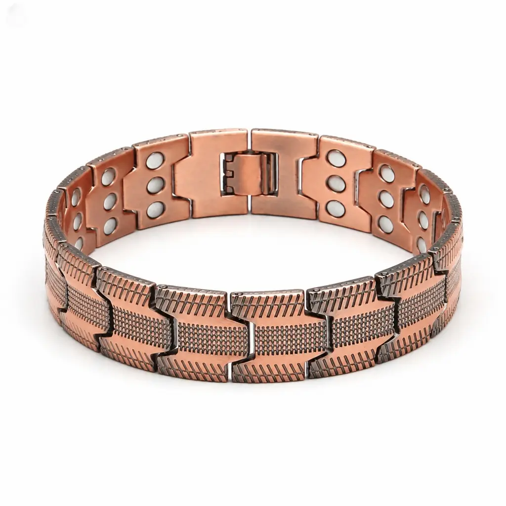 Men's Pure Copper Magnetic Bracelet, Adjustable Link Design with Double Row Magnets for Daily Pain Relief, Natural And Soothing, Enhanced Therapy, Geometric, Male, Copper Magnetic Bangle, Jewelry Bracelet, Magnetic Rows