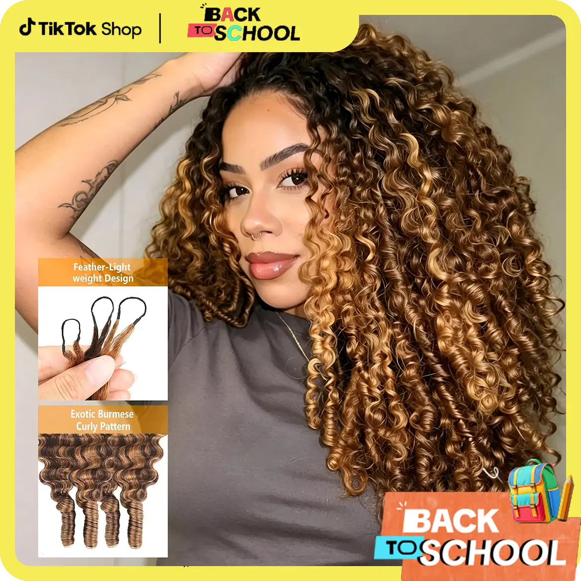 [CROCHET HAIR] STERLY Highlight 4/27 Burmese Curly Crochet Human Hair With Miracle Knots for Easy Install Ombre Crochet Human Hair for Boho Braids Machine Made Hair Extensions Friendly Plush Texture Time-Saving Wear #TikTokShopBackToSchool#SohoChic