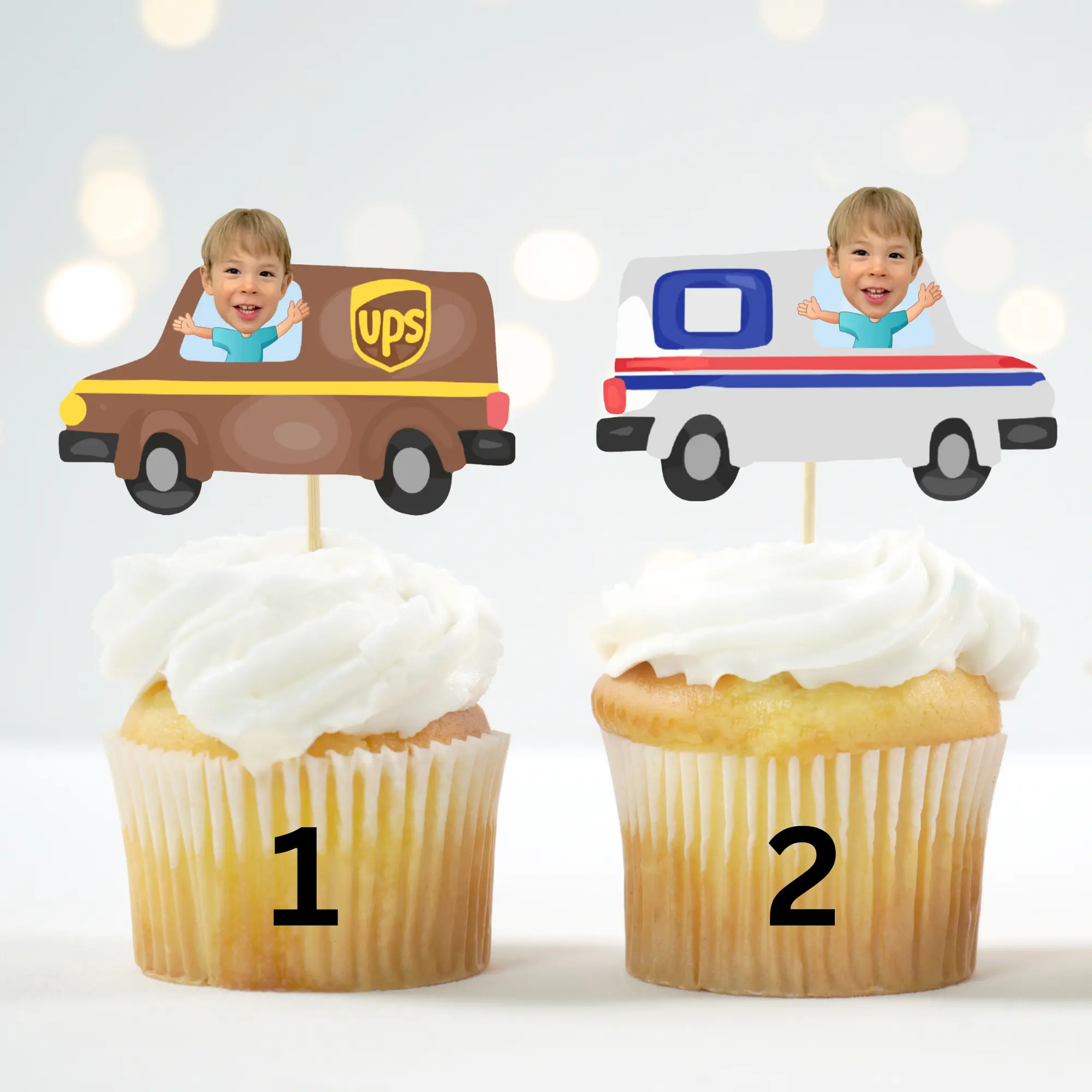 Custom Mail Truck Face Cupcake Topper – Postal Birthday Party Decor