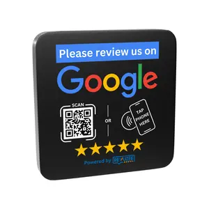 Revuzee Google Tap Counter Plate with QR Code - Black | 3M Adhesive Acrylic Display Plate for Restaurant, Salon, Shop – One Tap Smart Review Sign - Maximize Customer Insights for Business