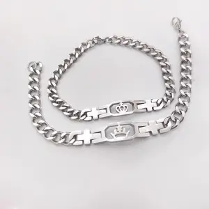 ORPHIC King&Queen Couple Set, Cross Design, Adjustable Cuff, Letter Link, His Queen & Her King Engraved, Elegant Minimalist, Perfect for Valentine's Day or Christmas Gifts, Cross Bracelet