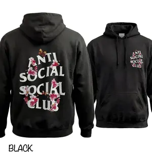 Anti Social Club Style Hoodie, Retro Y2K Graphic Streetwear, Casual Pullover Fit, Soft Cotton Unisex For Men Women