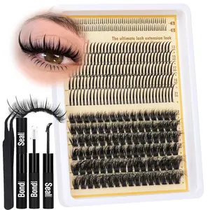 360pcs D Curl Eyelash Extensions Kit, Mixed Length 12-22cm, Artificial Cotton, Easy Application for Beginners, Single Cluster Design