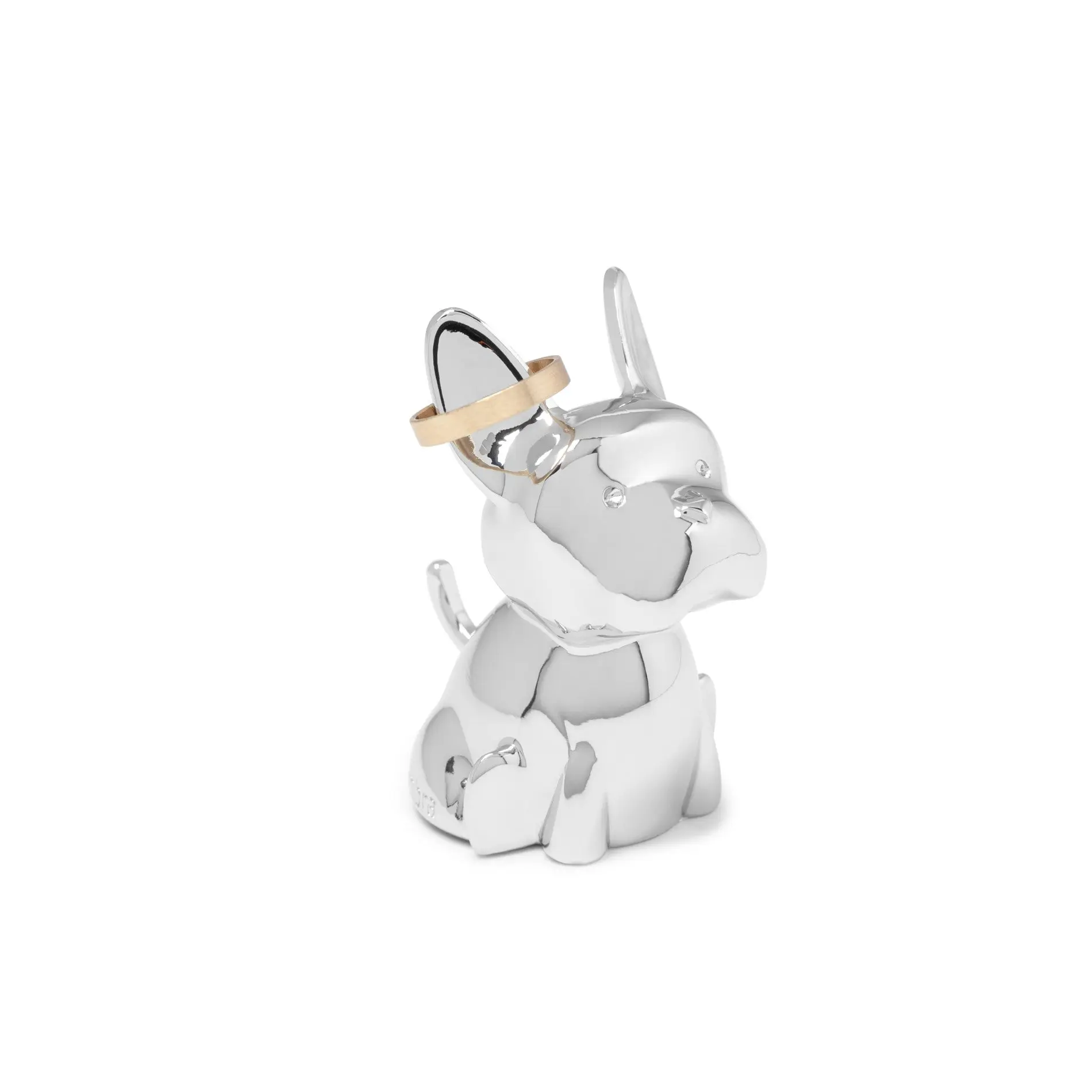 Umbra Animal Ring Holder - Zoola Frenchie Multi-Ring Jewelry Stand, Chrome-Plated Zinc with Felt Scratch Guard, Compact Bedside & Bathroom Storage, Whimsical Modern Design, Holds 8+ Rings, Easy-Clean