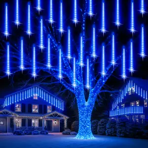 PEMOTech Indoor/Outdoor Decorative Light,Garden LED Light ,24tubes 576 Led Meteor Shower Lights, Waterproof Christmas Decorations Icicle Light for Christmas Trees Halloween Party, Ul Plug