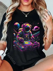 100% Cotton Astronaut DJ in Space Music EDM T-Shirt