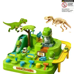 Dinosaur Adventure Toy, Racing Car Puzzle Game, Slide Track Desktop Game, Includes 4 Cars, Perfect Birthday Gift for Kids Aged 3+
