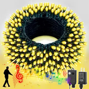 LAMPHOME 66ft Christmas Mini Lights with Music Motion Sensor Controller,200 LED Fairy Starry String Lights Plug in for Indoor Outdoor Xmas Tree Wedding Party Decoration (Yellow)
