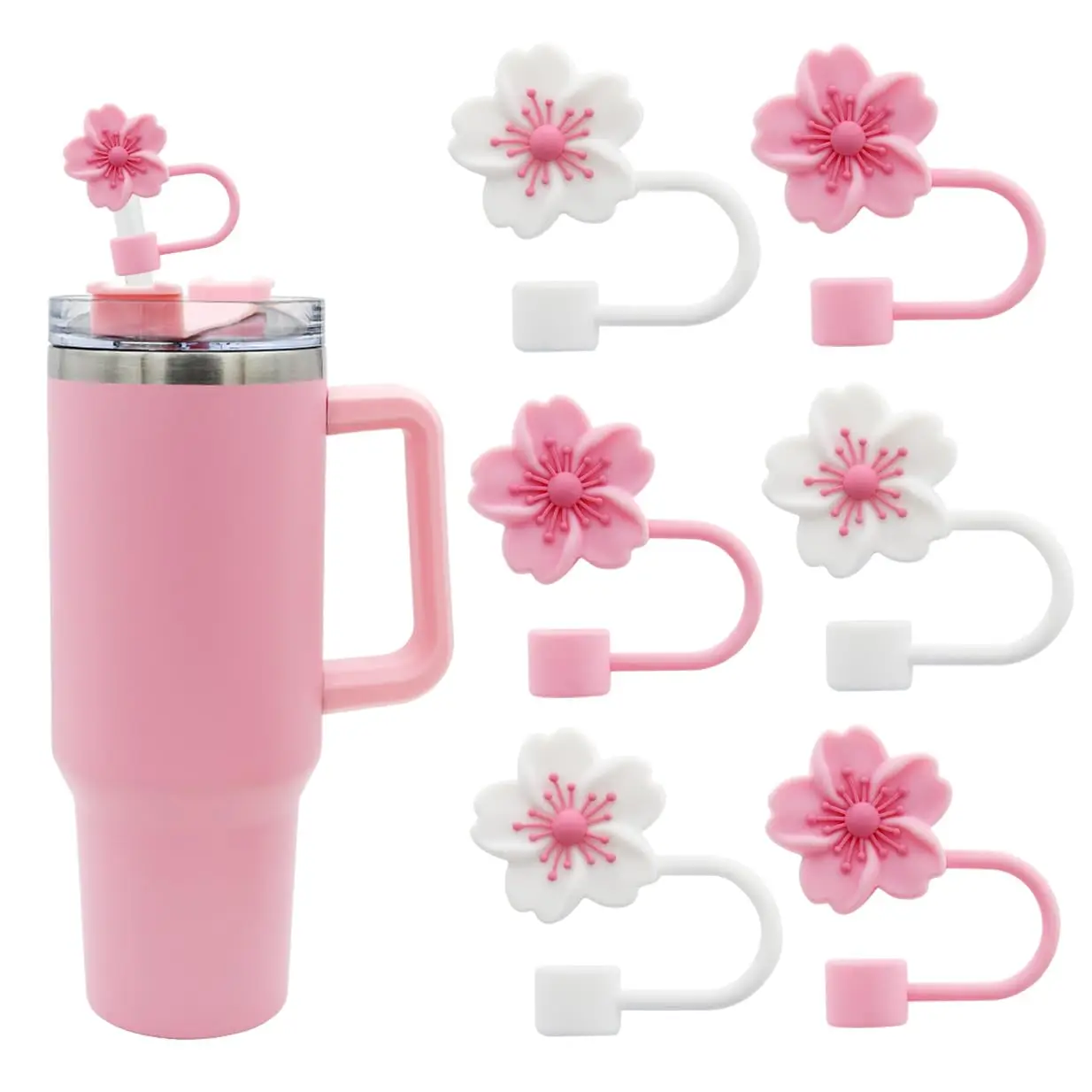 Flower Shaped Straw Toppers, 6 Counts Silicone Straw Cap, Drinkware Accessories for Tumbler Cup, Cup Accessories, Drinking Mug Accessories for Home &