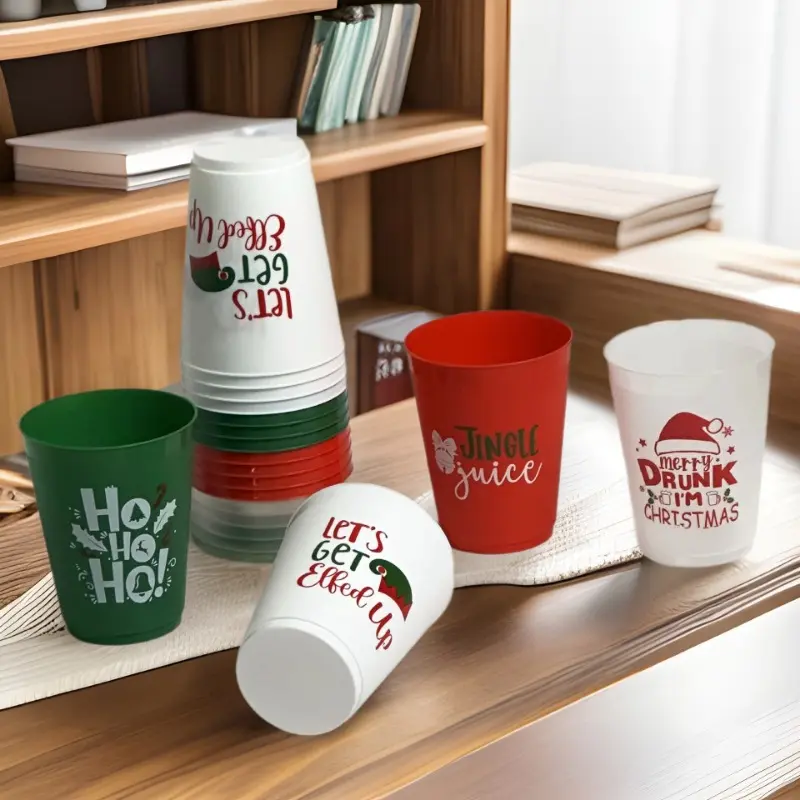 12/20/50/100pcs Four-letter design plastic Christmas cups, plastic party drinking cups, 16 oz reusable cups, for Christmas party decorations