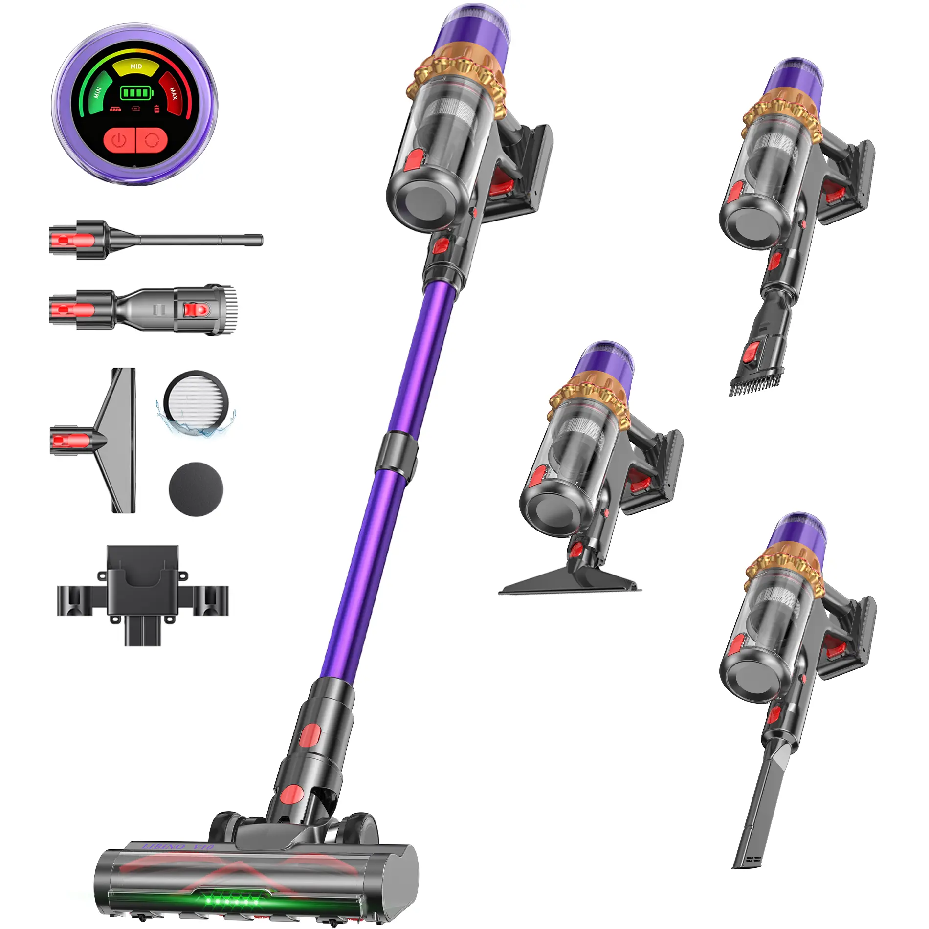 H015/V10 Stick Vacuum Cleaner for Pet Hair, 8-in-1 Handheld Cordless Vacuum with Washable Filter & LED Display, 50 Mins Lightweight for Carpets and Hard Floors