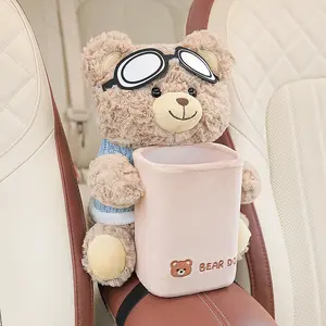 Car Paper Towel Holder Trash Can Combo, Creative Car Armrest Box Napkin Holder, Cute Trendy Car Interior Decoration Accessory, Pilot Glasses Bear