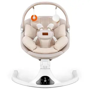 Baby Swing, Electric Infant Swing with Remote Control, 5 Speed Adjustable, Machine Washable Cushion, 5 Point Safety Harness, Bluetooth Music, Portable Baby Swing (Beige)