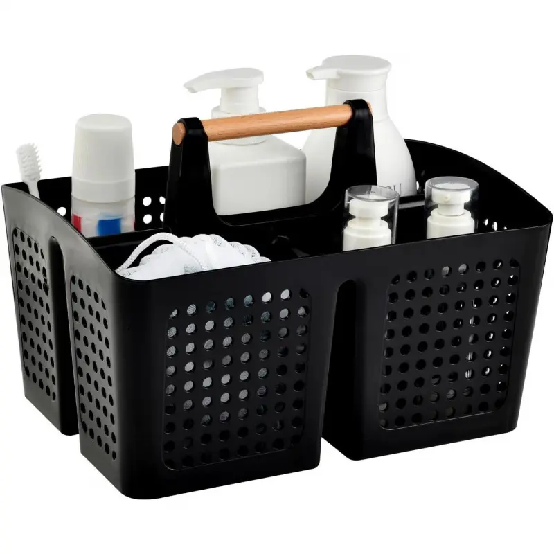 PLL Plastic Divided Portable Shower Caddy Basket with Compartments, Handle & Excellent Drainage - Home Organizer Storage Tool Box for Bathroom, College Dorm Room, Kitchen Beauty Products