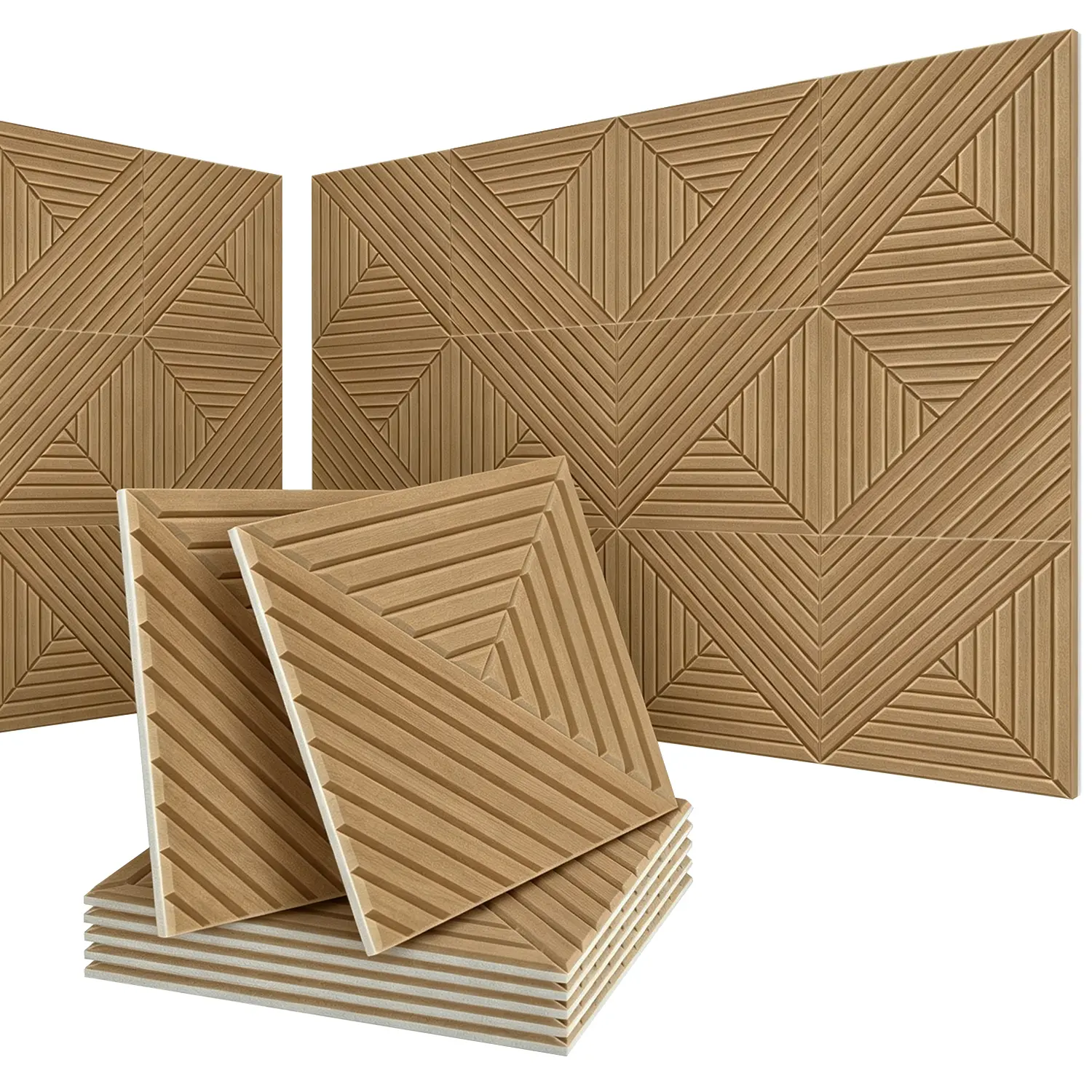 Acoustical Wall Panels, 16-Piece 11.8 X 11.8 Inches Art Acoustic Panels, Decorative Acoustic Panels, Peel and Stick,  Sound Absorbing Wall, Art Decorative Wood Print Treatment for Recording Studio & Home Office