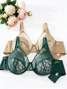2 Pack Plus Size Full Coverage Underwire Bra, Elegant Soft Breathable Lace, Stable Lift Support, Lightweight No Tight Pressure, Multipack Essential for Everyday Work & Weekend Outfits - Mokongfu