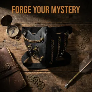 Steampunk Cyberpunk Half Face Mask, Retro Gothic Punk Leather Mask with Metal Chain and Spikes, Protective Motorcycle Windproof Anti-Dust Biker Mask, for Halloween Cosplay Party Stage Performance, Adult Blue & Metallic Heart-Shaped Birthday dream mask