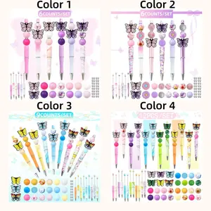 Butterfly Design Beaded Ballpoint Pen, 6/9/12pcs/set DIY Beaded Ballpoint Pen, Writing Pen for School Office, Stationery Supplies, Multi Colored Pens, Funny Teacher Pens, Inspirational Ballpoint Pen