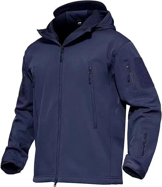 Men’s tactical softshell fleece outdoor jacket, windproof, waterproof, wear-resistant, breathable, multi-pocket mountaineering hiking jacket, Multi-Pockets, Universal Sport