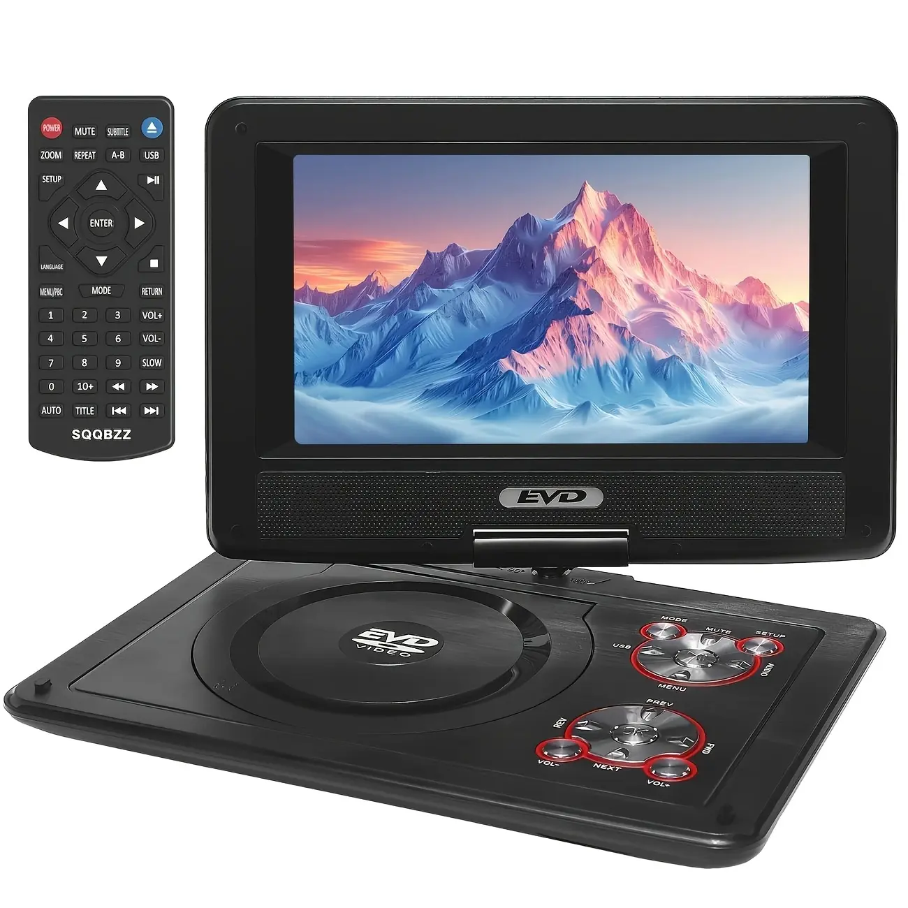 PJGCWB Portable Digital DVD Player - 11.5" Device with 9.5" Swivel Screen, 5-Hour Rechargeable Battery, AC Charger, Multi-Format Support, Region-Free, Dual Speakers, Foldable Car Headrest Mount, Audio & MP3 Music Player, CD/SD/USB Compatible, Multimedia V