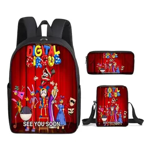 Durable Water Resistant 3-Piece Backpack Set for Kids, Lightweight School Bag with Lunch Box, Whimsical Circus Print with Colorful Characters – Ideal for Fans & Students!